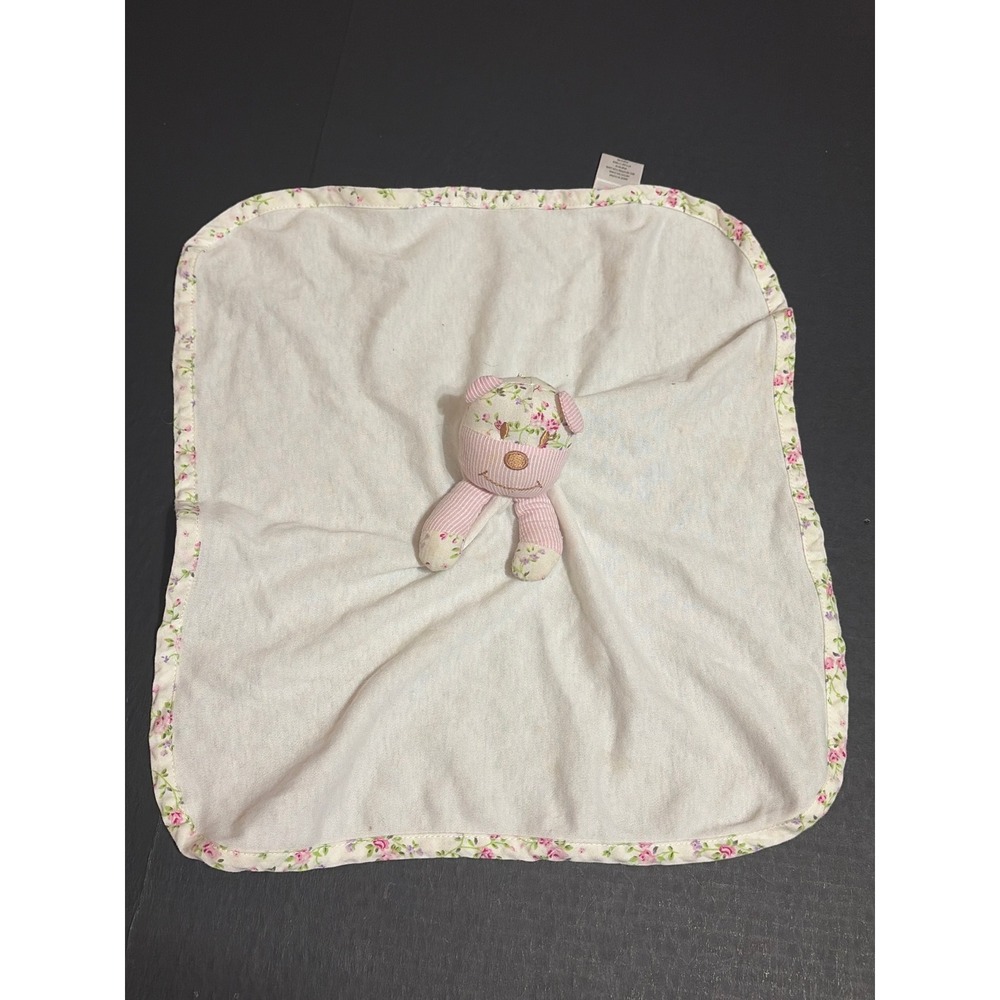 Blankie & Me White Pink Floral Bear Security Blanket Lovey Striped Plush